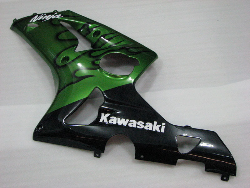 Green and Black Flame - NINJA ZX-6R 03-04 Fairing Kit