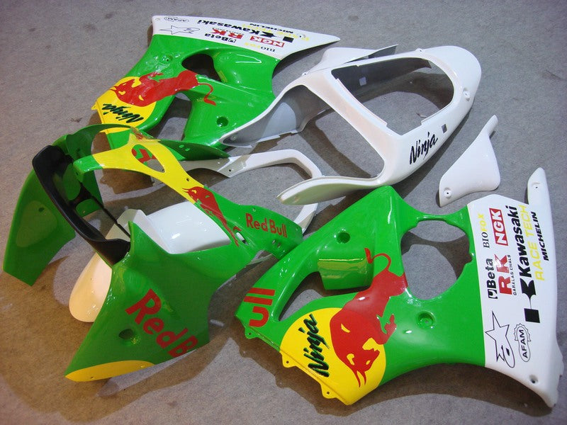 Green and White Red Bull - NINJA ZX-6R 00-02 Fairing Kit