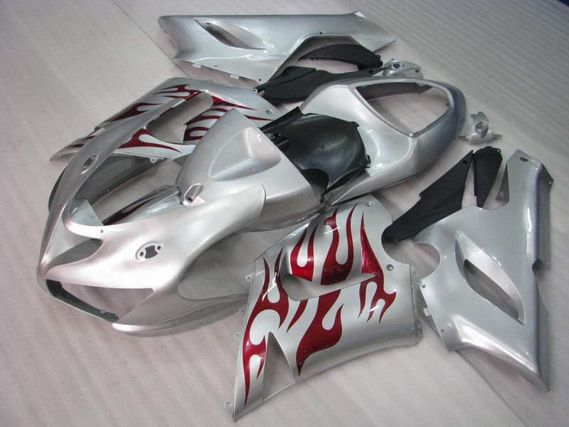 Silver and Red Flame - NINJA ZX-6R 05-06 Fairing Kit