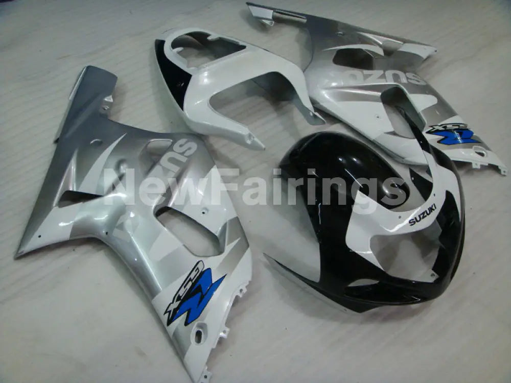 White and Silver Black Factory Style - GSX-R600 01-03 Fairing Kit